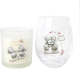 Carte Blanche Friend glass and candle gift set featuring a clear glass, candle, and decorative packaging for special occasions