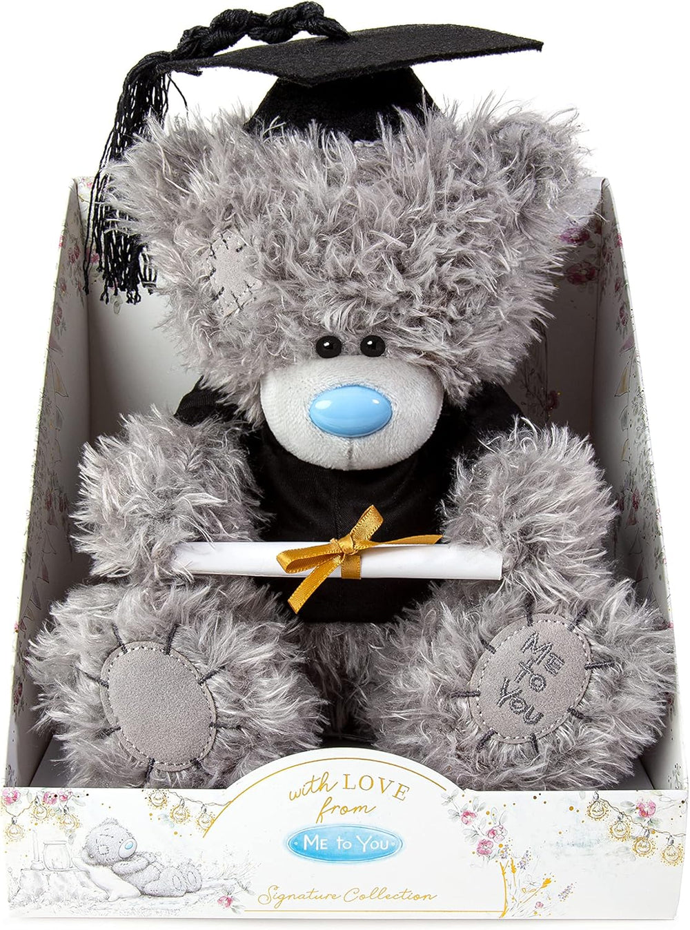 Grey Carte Blanche Me to You Bear graduation soft toy, 9-inch gift with a graduation cap and diploma, celebrating achievement.