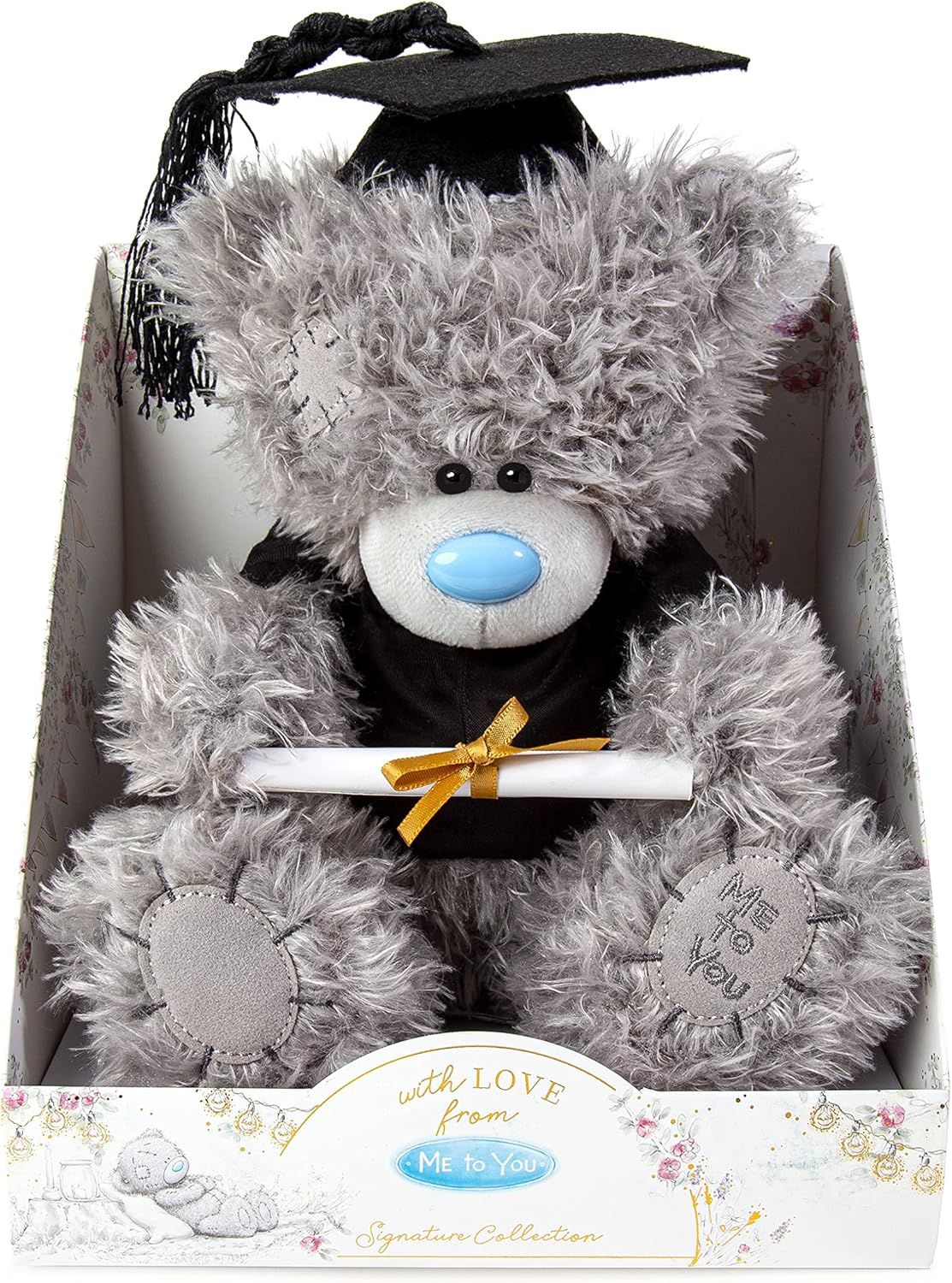 Grey Carte Blanche Me to You Bear graduation soft toy, 9-inch gift with a graduation cap and diploma, celebrating achievement.