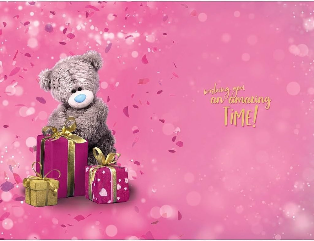 Carte Blanche 11th birthday bear greeting card featuring a cute bear opening a present, perfect for celebrating a special birthday.