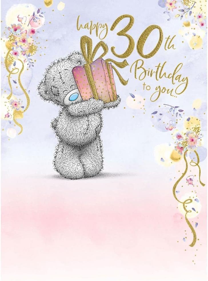 Carte Blanche 30th birthday bear greeting card showing a cute bear holding a gift, perfect for celebrating special occasions.