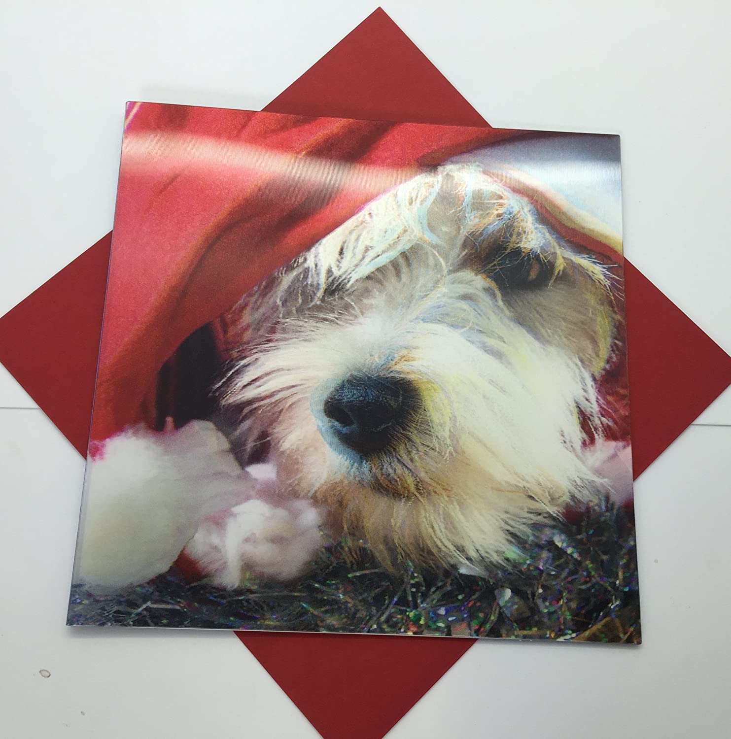Carte Blanche 3D Dog in Hat Christmas greeting card featuring a festive dog wearing a hat, perfect for holiday greetings.