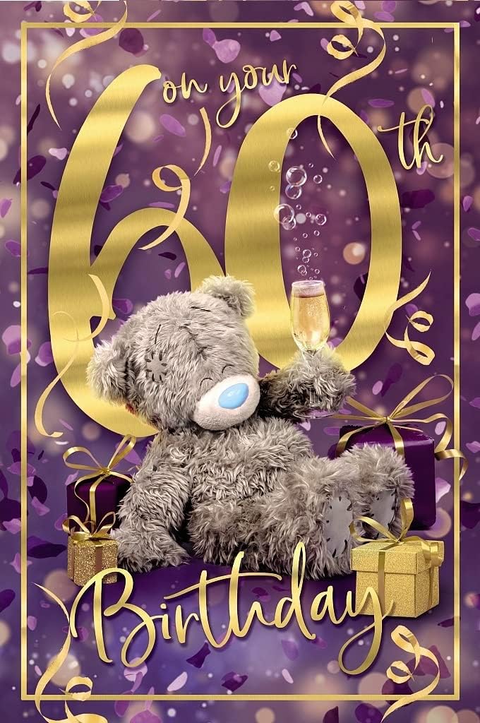 Carte Blanche 3D holographic bear teddy birthday card for 60th birthday, featuring a festive greeting card design.