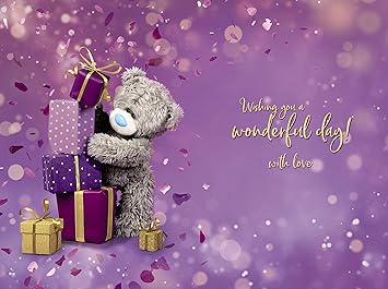 Carte Blanche 40th Bear greeting card featuring a cute bear holding a stack of gifts for celebrating a 40th birthday.