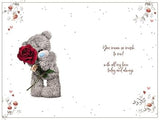Carte Blanche Anniversary Wife Bear greeting card with rose design, featuring a heartfelt message and decorative floral elements.