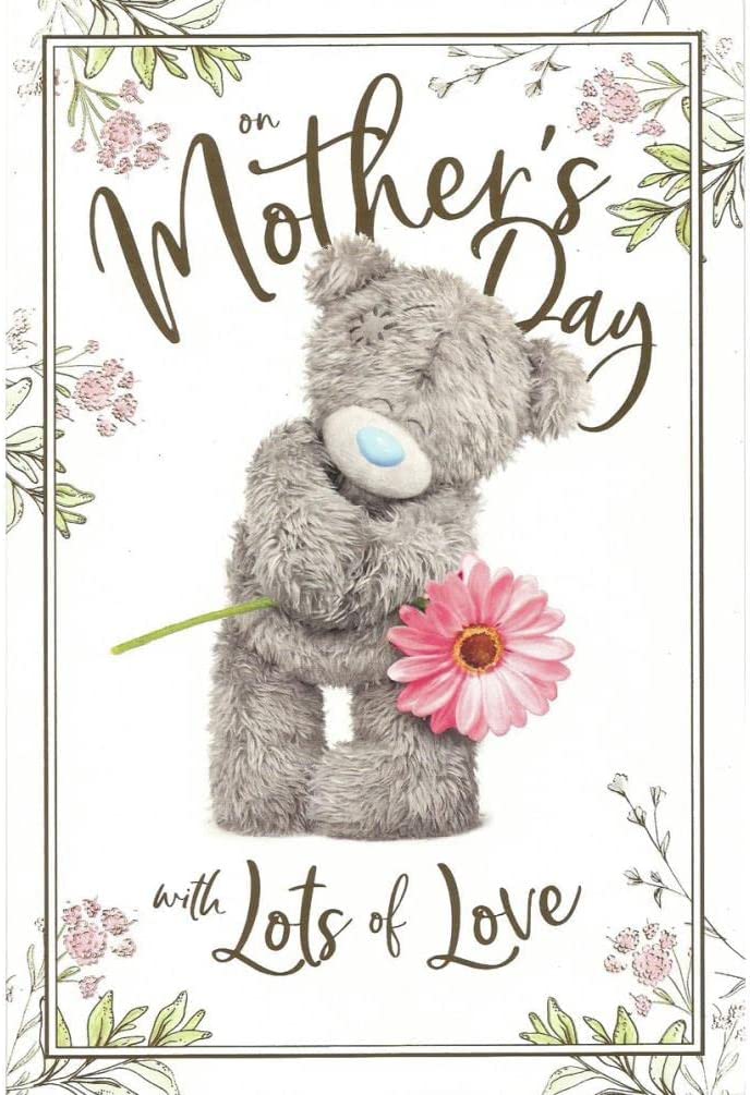 Carte Blanche greeting card featuring a bear holding a gerbera flower, perfect for sending warm wishes.