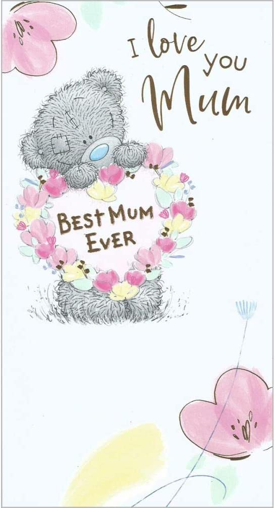Carte Blanche bear holding heart wreath greeting card, featuring adorable bear and floral wreath design for special occasions.