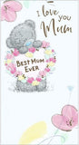 Carte Blanche bear holding heart wreath greeting card, featuring adorable bear and floral wreath design for special occasions.