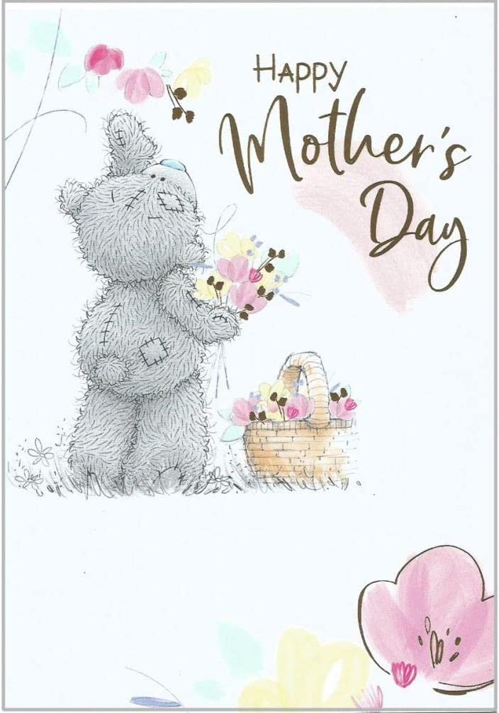 Carte Blanche Bear picking flowers Mother's Day greeting card with colorful floral illustrations and charming design.