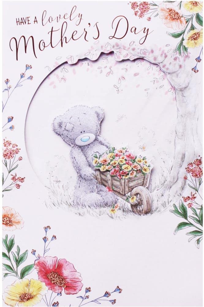 Carte Blanche Bear pushing wheelbarrow handmade Mother's Day greeting card, featuring detailed illustration and festive design.