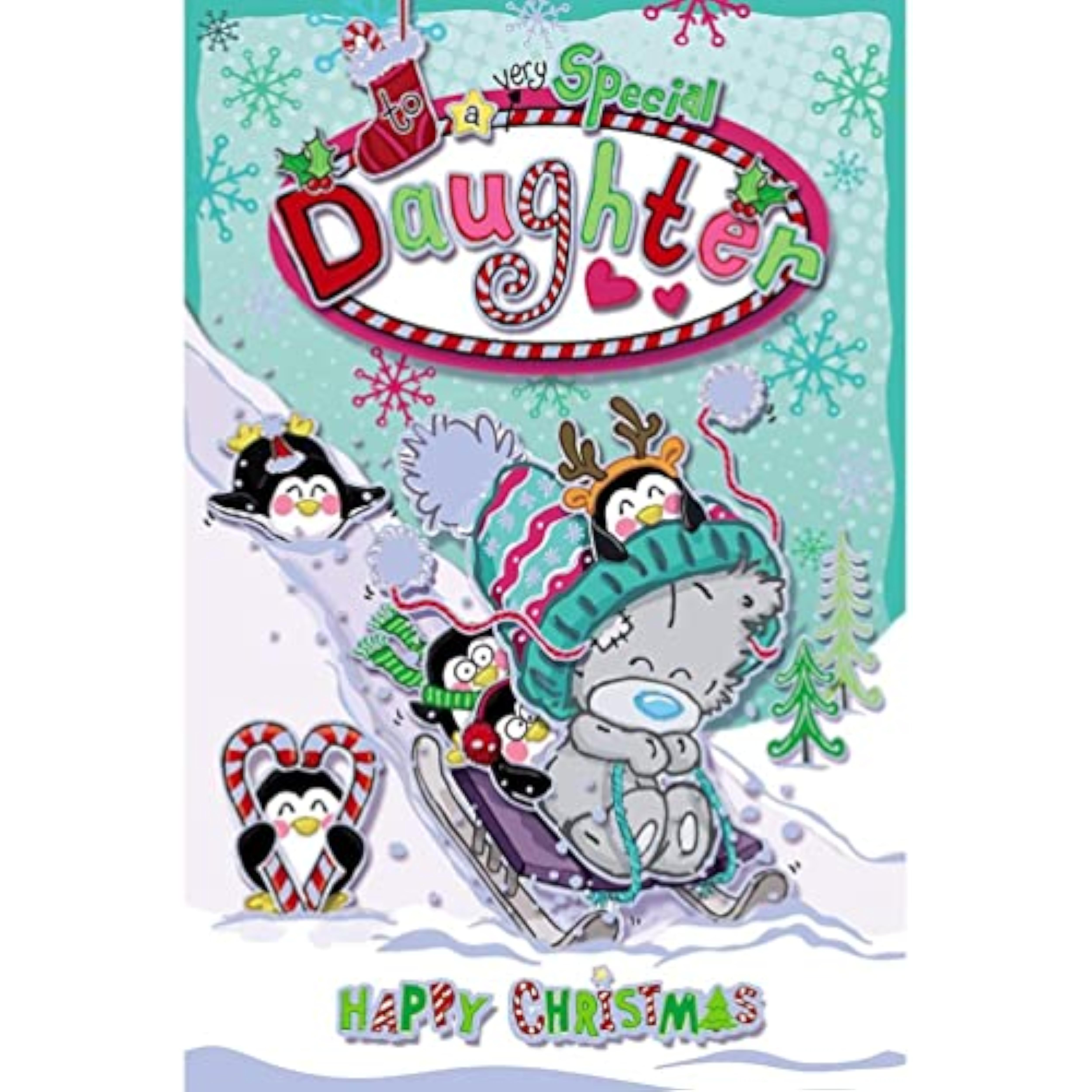 Carte Blanche Bear Sledging Daughter Christmas Card featuring a cute bear illustration for holiday greeting messages.