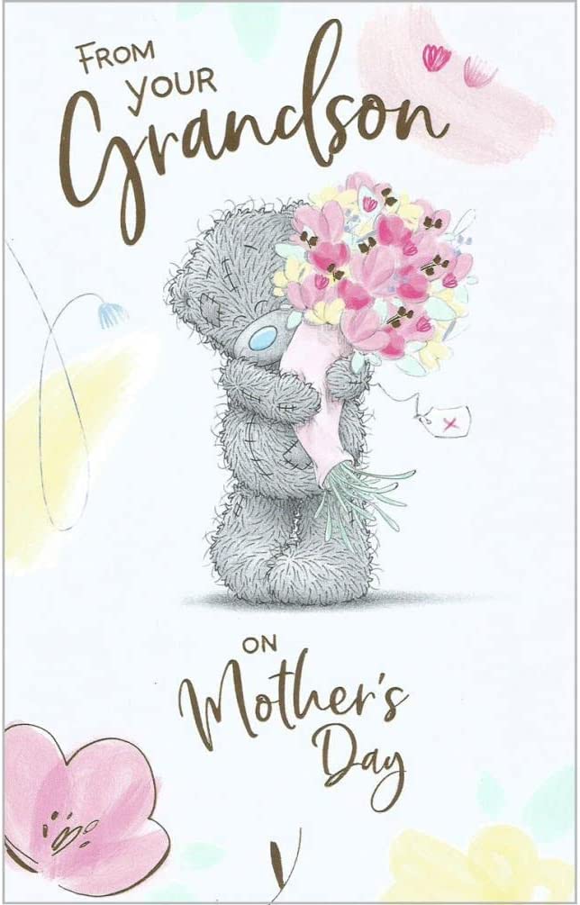 Carte Blanche bear greeting card with a bouquet illustration, featuring a cute bear design on the front of the greeting card.