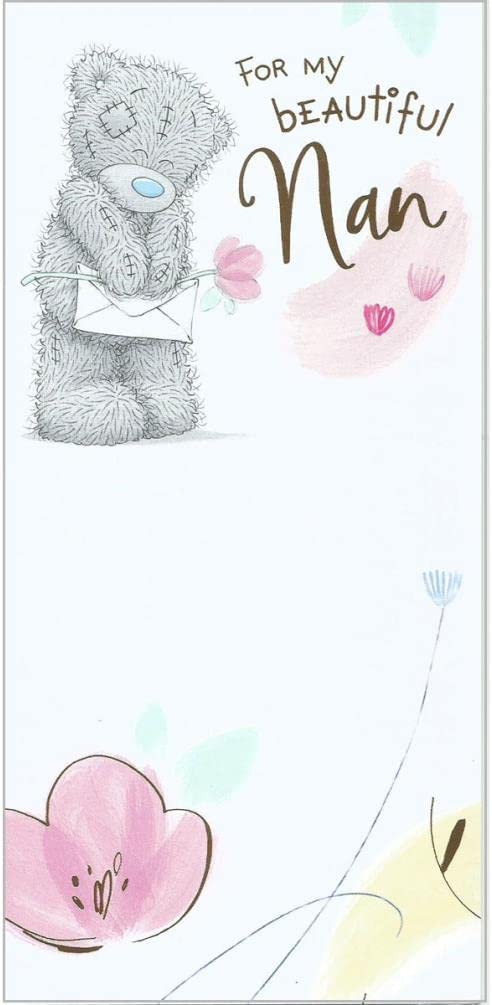 Carte Blanche greeting card featuring a bear illustration with a card and flower, perfect for special occasions.