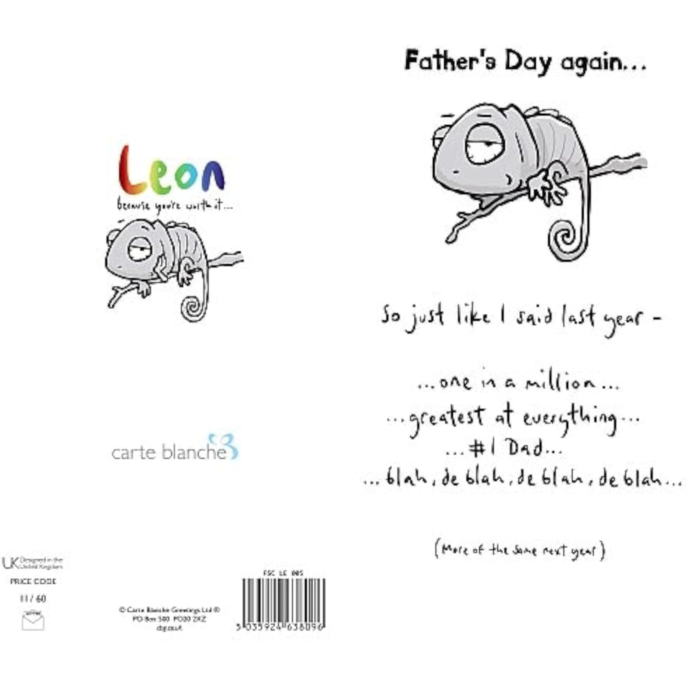 Carte Blanche Father's Day greeting card featuring humorous message, suitable for celebrating dads on special occasions.