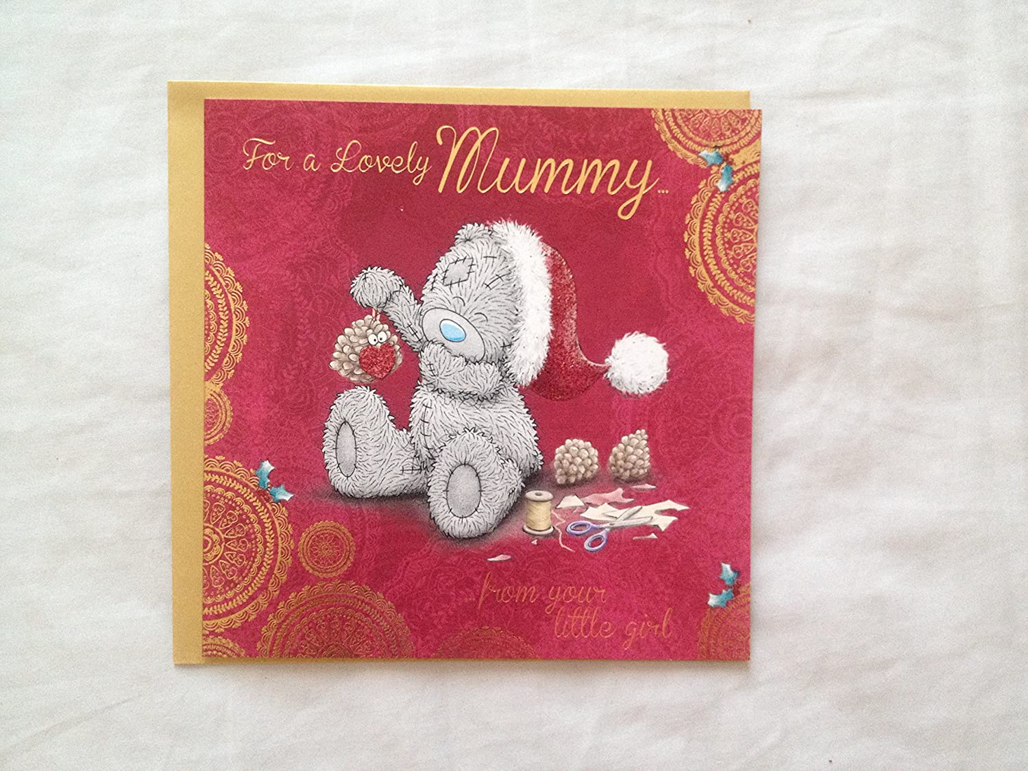 Carte Blanche Christmas greeting card featuring a heartfelt message from a little girl to her mummy, with festive holiday design.