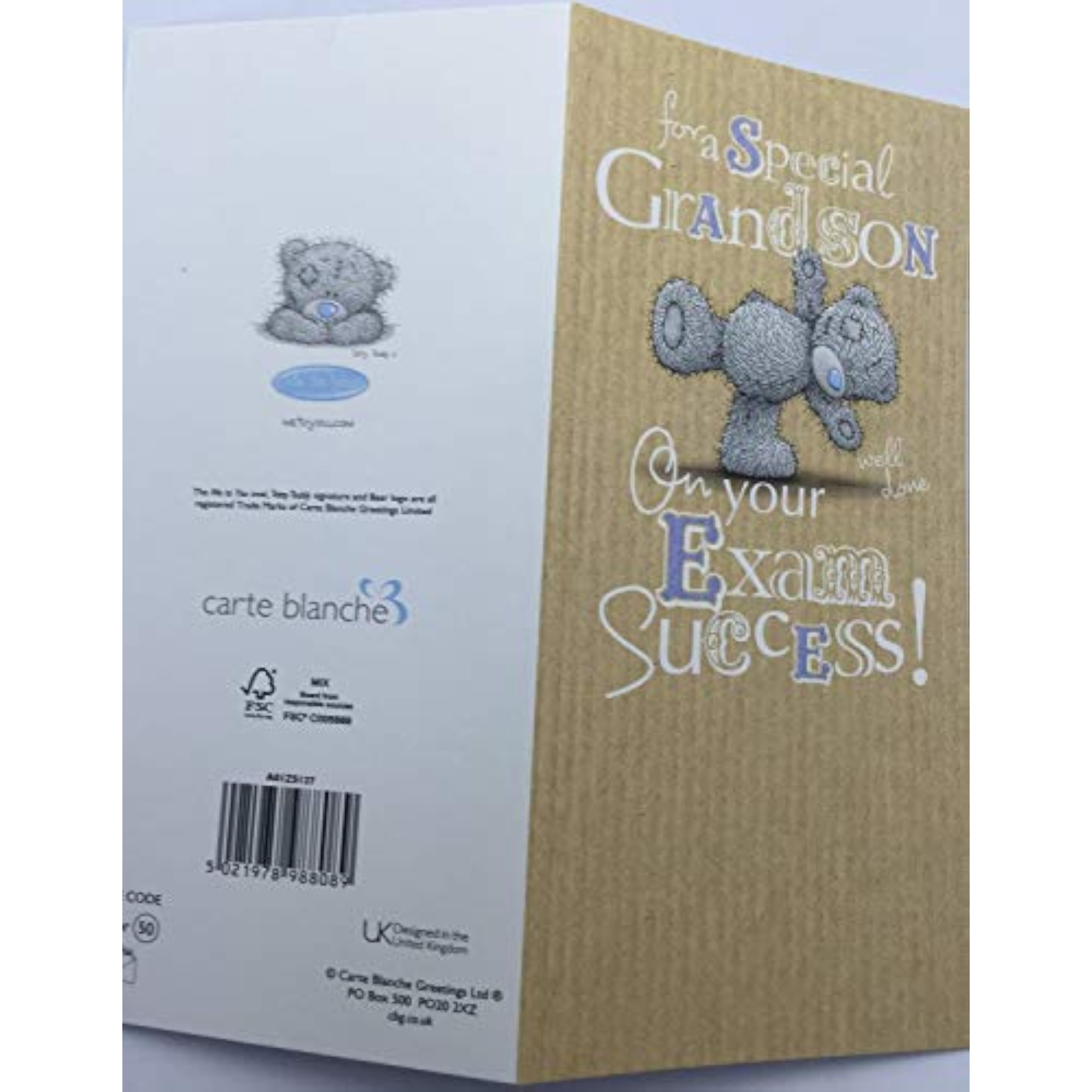 Carte Blanche greeting card for a grandson, with a heartfelt message celebrating exam success, featuring colorful, cheerful design elements.