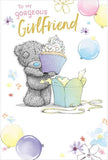 Carte Blanche Girlfriend birthday bear greeting card featuring a cute bear holding a cupcake and a cheerful message.