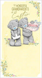 Carte Blanche Grandparents Bear greeting card with letter and basket of eggs illustration, perfect for special occasions.