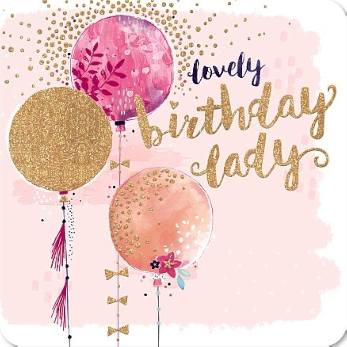 Carte Blanche Rosé Hotchpotch birthday greeting card with balloons and a cheerful design for a lovely birthday lady.