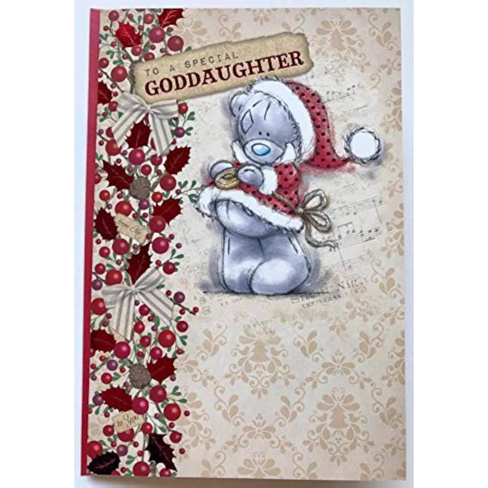 Carte Blanche Me to You Bear Christmas card featuring a cute red foil design with love message for goddaughter.