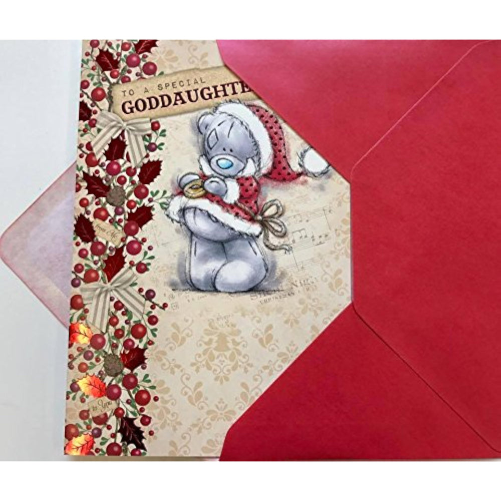 Carte Blanche Me to You Bear Christmas card featuring a cute red foil design and love message, perfect for a goddaughter.