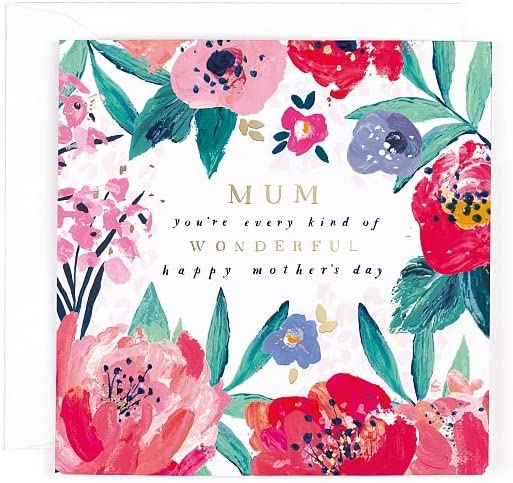 Carte Blanche Mum floral greeting card featuring colorful floral illustrations on a white background.