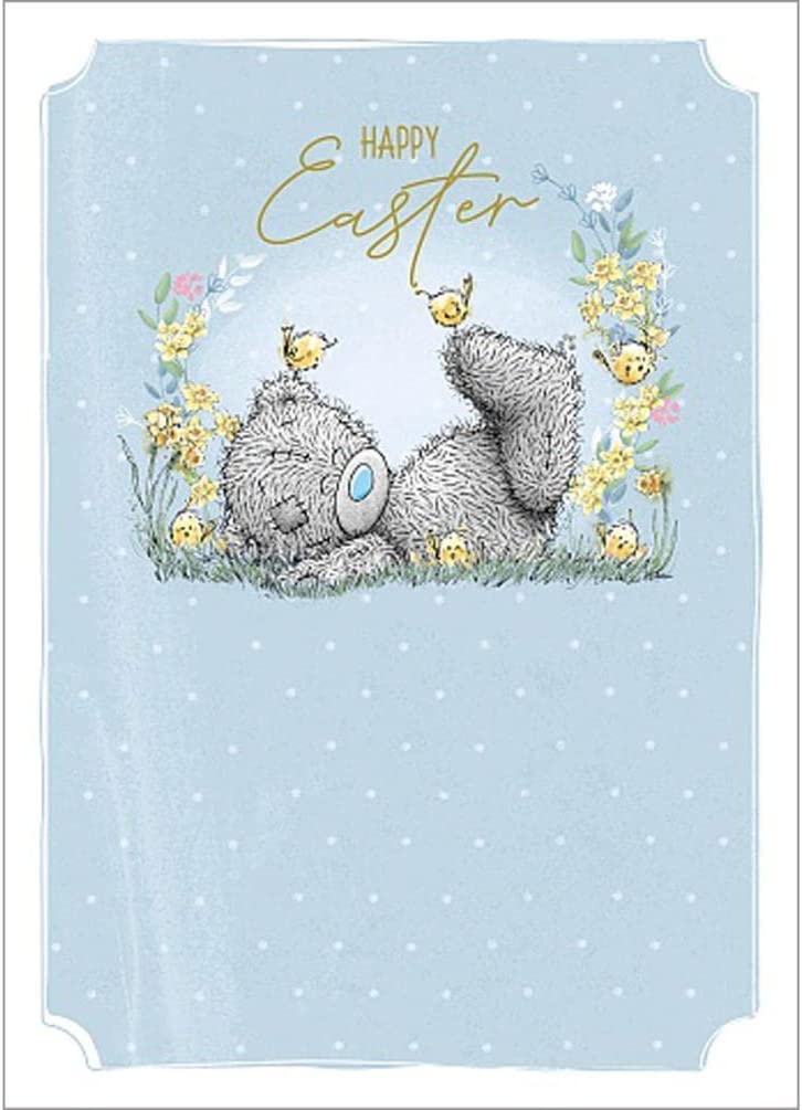 Carte Blanche open bear greeting card featuring a bear playing with chicks, perfect for spring and cheerful occasions.