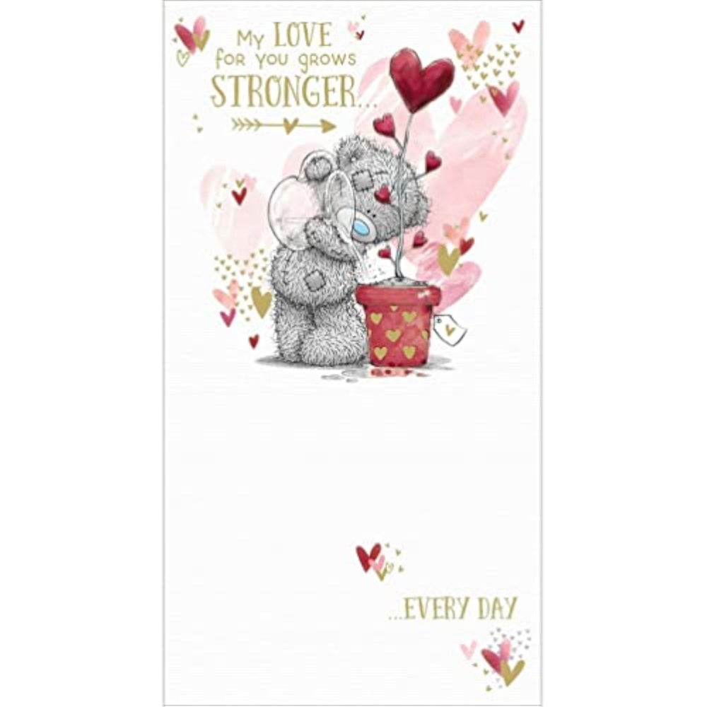 Carte Blanche open bear watering plant greeting card featuring a bear illustration watering a potted plant with colorful flowers.