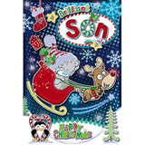 Carte Blanche Son Bear in Sleigh greeting card featuring a cute bear riding a sleigh, perfect for holiday or seasonal celebrations.