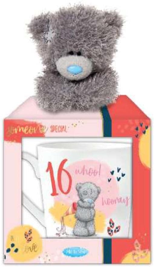 Carte Blanche Me to You Bear 16th birthday mug and plush gift set, ceramic mug with grey plush bear, perfect for special occasions
