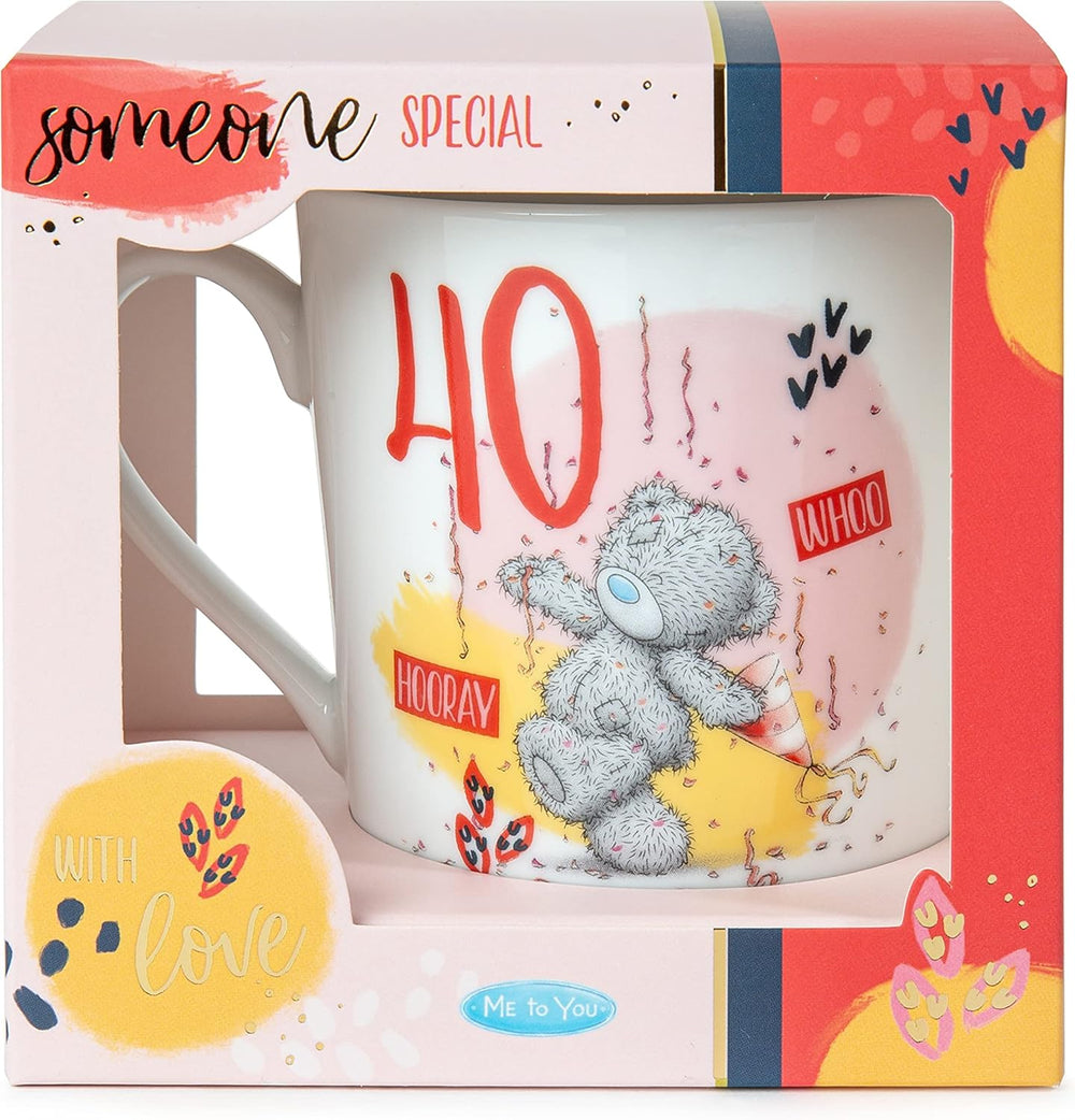 White ceramic mug featuring Me To You Bear design in a boxed set, celebrating a 40th birthday, by Carte Blanche.