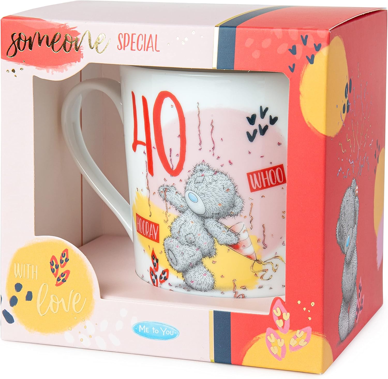 White ceramic mug featuring Me To You Bear design, 40th birthday themed, boxed by Carte Blanche.