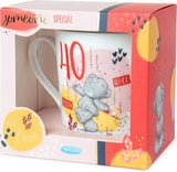 White ceramic mug featuring Me To You Bear design, 40th birthday themed, boxed by Carte Blanche.