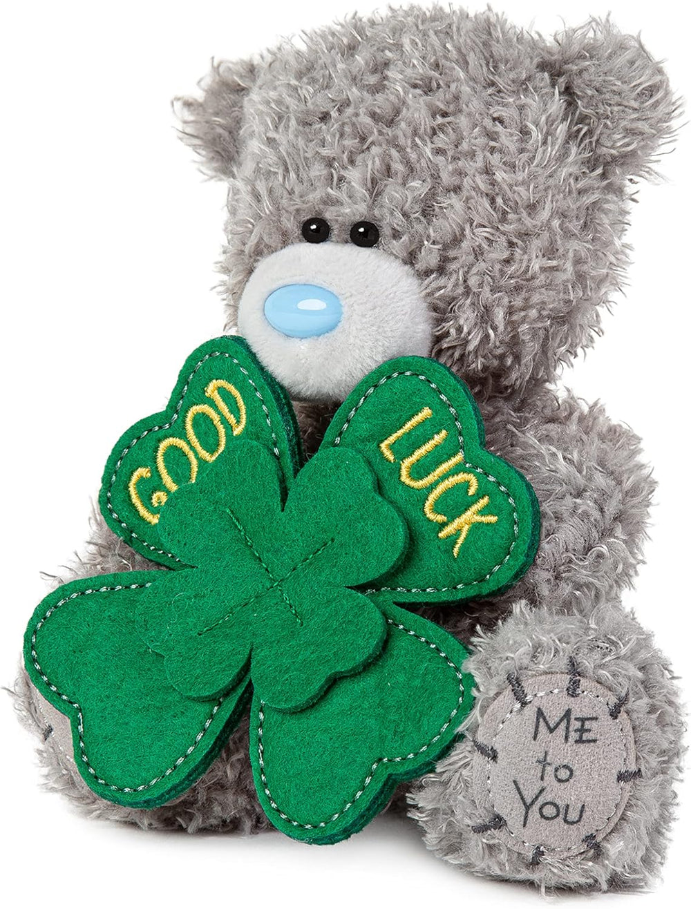 Carte Blanche M5 Good Luck Clover plush soft toy with green plush fabric and embroidered details, designed for comfort and good fortune.