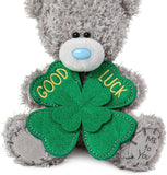 Carte Blanche M5 Good Luck Clover plush soft toy with green fabric and stitched clover design, perfect for comfort and good fortune.
