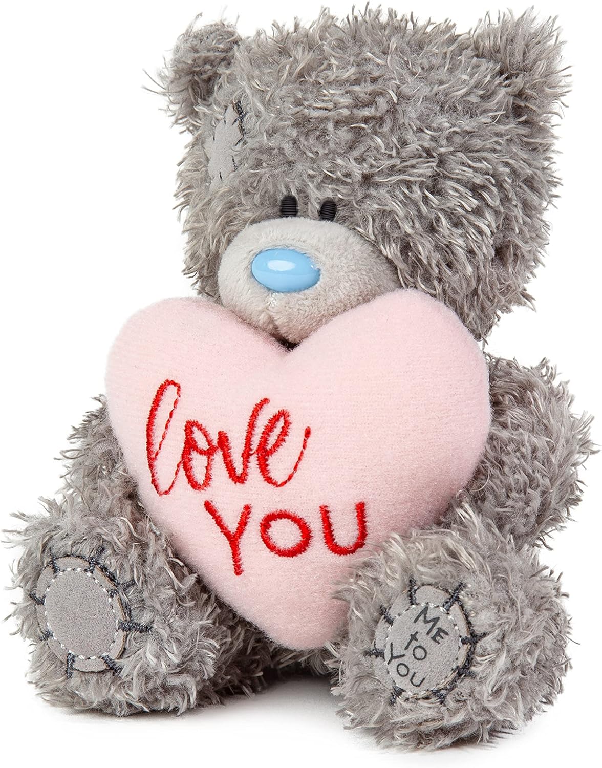 Gray Carte Blanche Me to You Bear soft toy holding a padded heart with "Love You" message, 4-inch plush gift item.