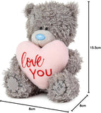 Gray Carte Blanche Me to You Bear soft toy holding a 4-inch padded heart with "Love You" message, plush and cuddly.