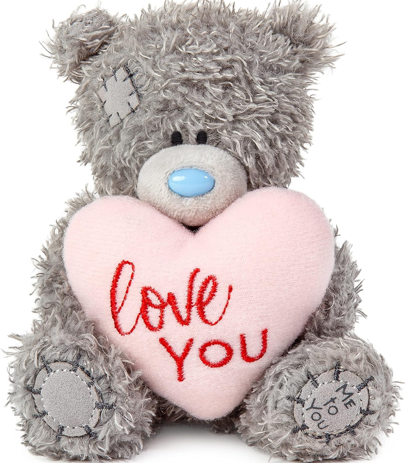 Gray Carte Blanche Me to You Bear soft toy holding a padded heart, 4-inch love you plush gift for special occasions.