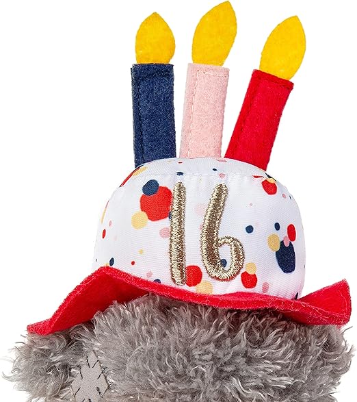 Gray Carte Blanche Me to You Bear soft toy, 7-inch 16th birthday bear wearing a hat, plush collectible gift for special occasions
