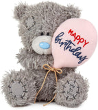 Grey Tatty Teddy soft toy by Carte Blanche, 10cm Happy Birthday bear holding balloon from the Me to You collection.