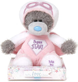 Pink Tatty Teddy Bear soft toy by Carte Blanche dressed as a superhero with a pink cape and star details.