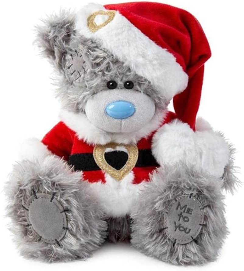 Carte Blanche Tatty Teddy Bear Santa soft toy with festive red hat and scarf, cuddly plush holiday teddy bear for children