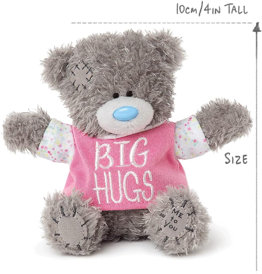 Carte Blanche Tatty Teddy soft toy wearing a Big Hugs slogan T-shirt, cuddly plush teddy bear with a friendly expression.