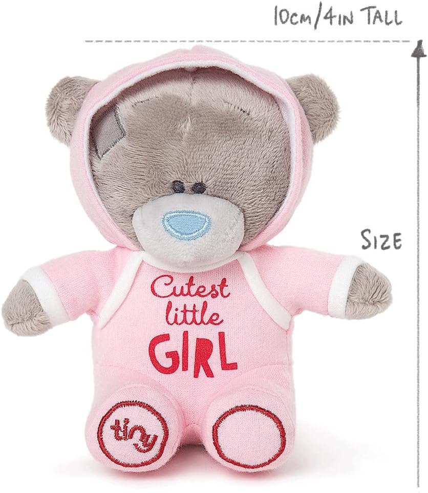 Carte Blanche Tatty Teddy soft toy girl bear in pink baby grow, cuddly plush with detailed features and adorable expression.
