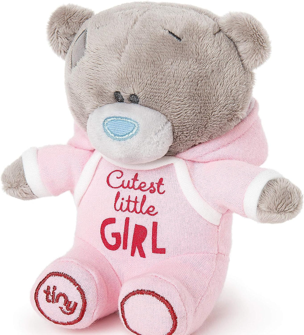 Carte Blanche Tatty Teddy soft toy, adorable little girl bear wearing a pink baby grow, plush and cuddly for children.