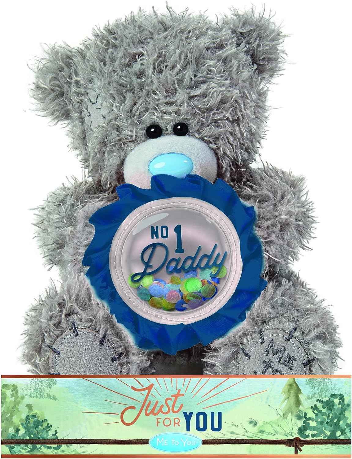 Carte Blanche Tatty Teddy soft toy holding a 'No.1 Daddy' rosette, perfect for Father's Day gift, soft plush bear.