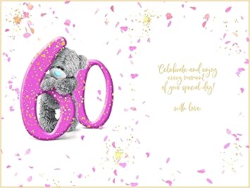 Carte Blanche 60th birthday bear soft toy peeking through number 60 for a milestone celebration, designed as a charming giftware item.