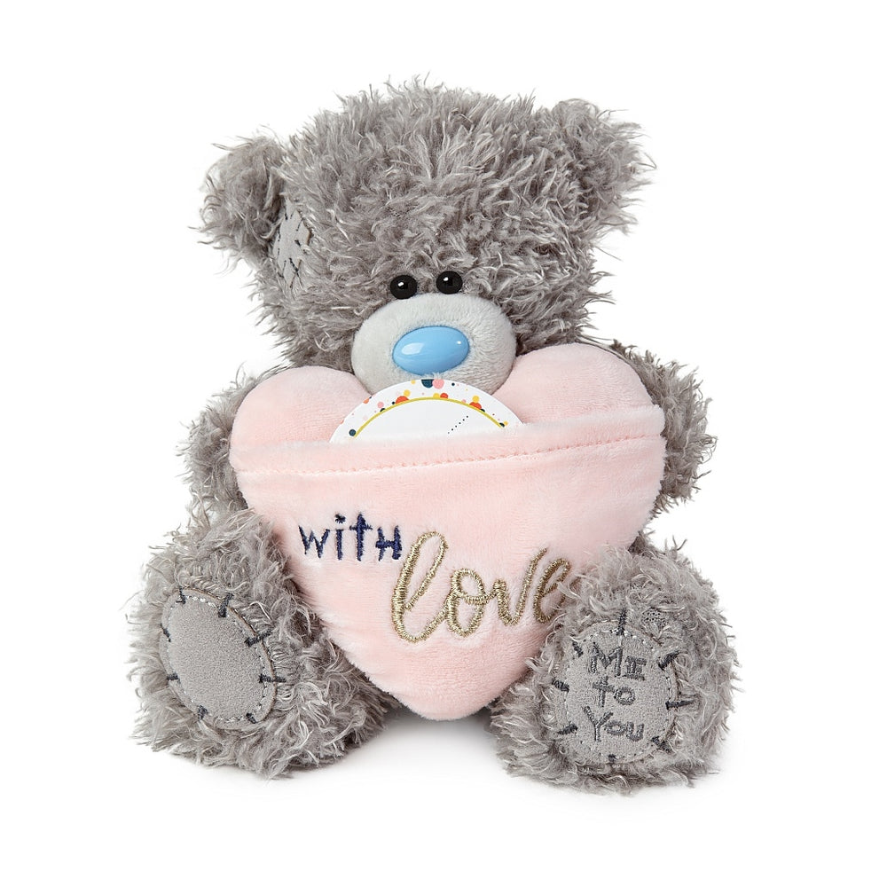 Personalised Carte Blanche Heart Plush soft toy with embroidered details, perfect as a cuddly gift or keepsake.