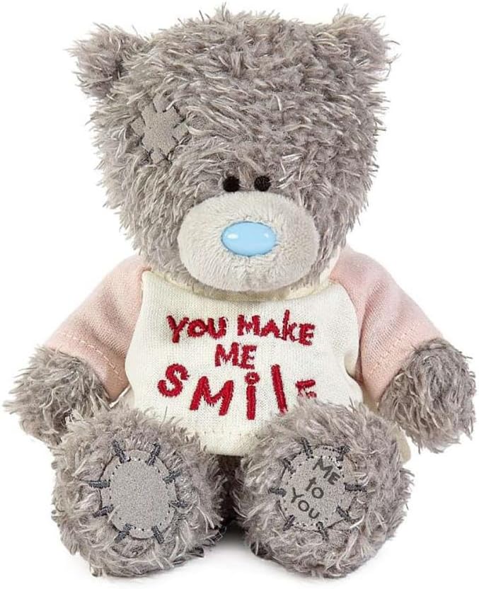 Carte Blanche Tatty Teddy plush bear, 10cm high, wearing a cute "You Make Me Smile" T-shirt, from the official soft toys collection.