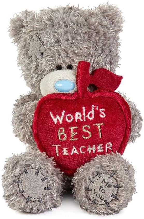 Carte Blanche Tatty Teddy plush soft toy, 10cm high, holding a thank you apple for teachers from the Official Collection.
